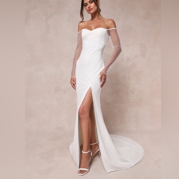 Lulus Eternally Beloved off the shoulder wedding gown XS - Picture 2 of 14